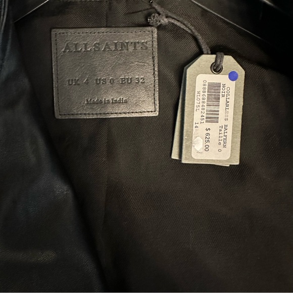 All Saints Collarless Balfern Biker Jacket Black - Picture 5 of 7
